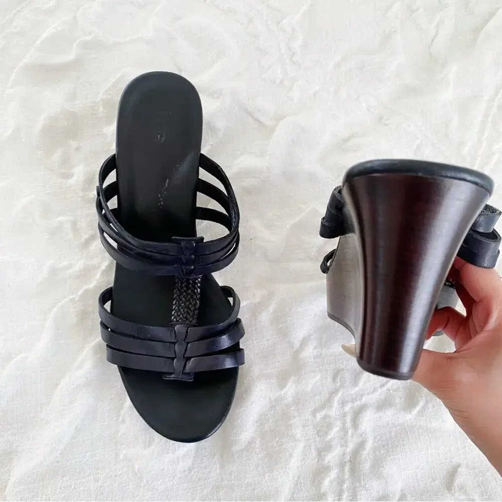 Ugg Black Mattie Leather PlatformWedge Sandal Size 9W